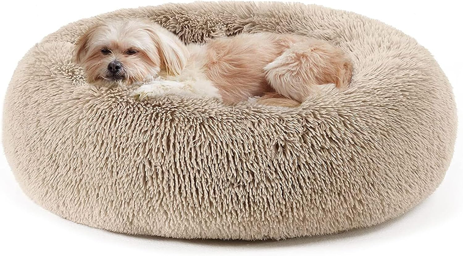 Calming Dog & Cat Bed, Anti-Anxiety Donut Cuddler Warming Cozy Soft round Bed, Fluffy Faux Fur Plush Cushion Bed for Small Medium Dogs and Cats (20"/24"/27"/30")